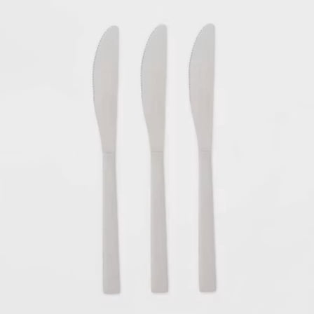 3pc Knife Set - Room Essentials: Stainless Steel Dinner Knives, Dishwasher-Safe, Silver, Service for 3