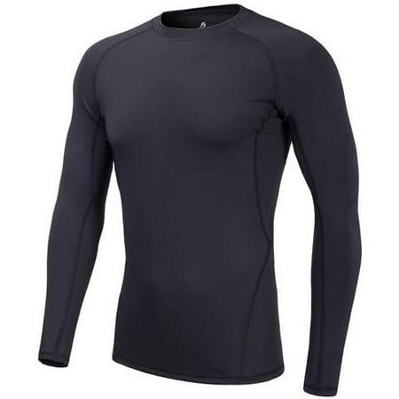 Men's Sports Running Long-sleeved Round Neck Breathable Perspiration Quick-drying Fitness Tights Clothes Black