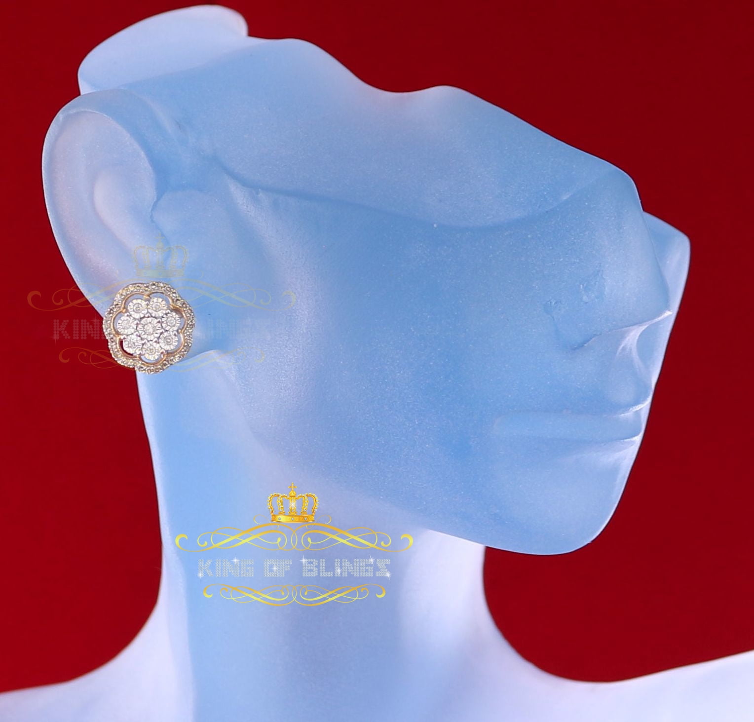 King of Bling's 10K Real Yellow Gold with 0.50CT Real Diamonds Men's/Women's stud Floral Earring