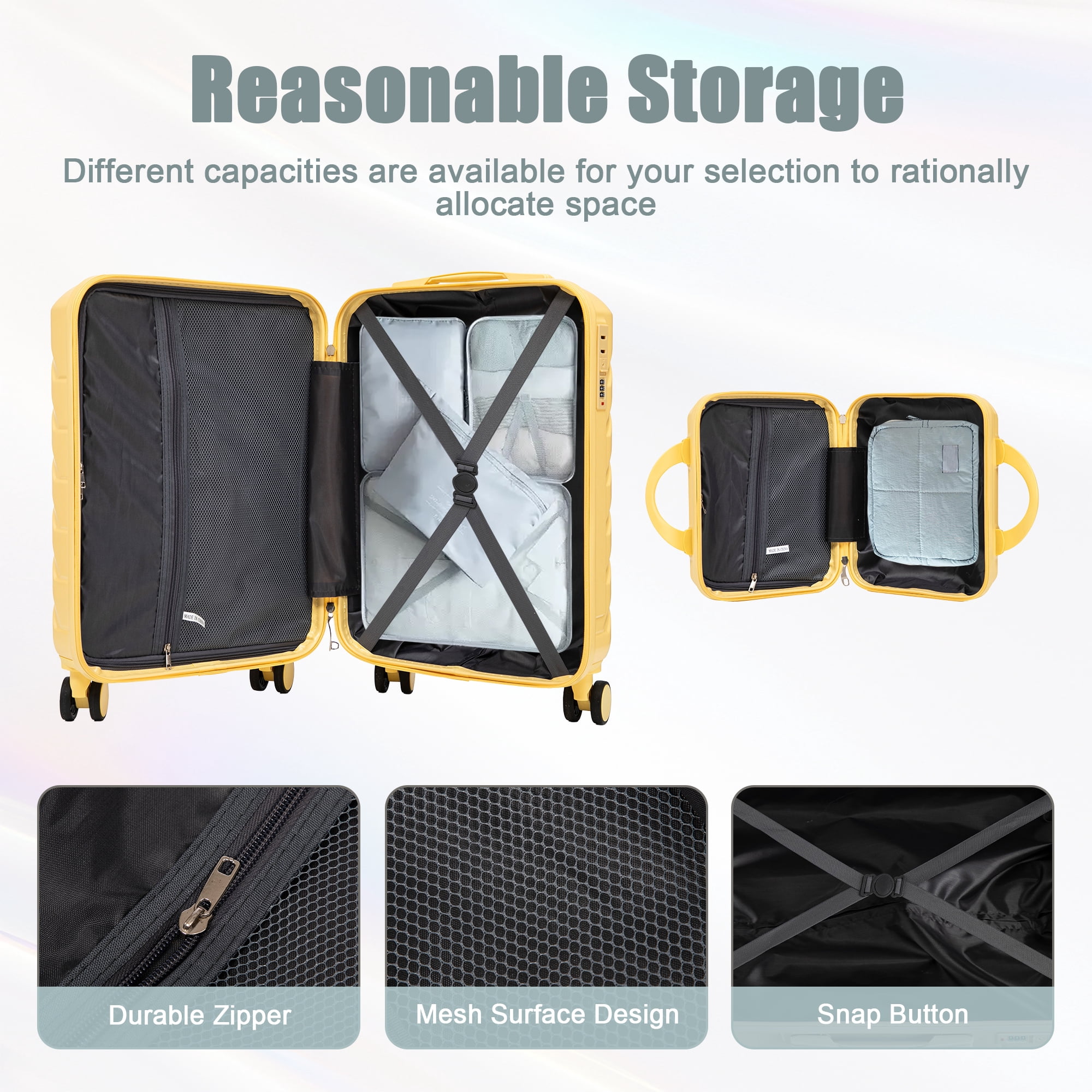 2 Piece in ABS Spinner Wheel Luggage Sets, Hardside Suitcase with Combination Lock,20 inch Carry On Luggage 14 inch Cosmetic Case