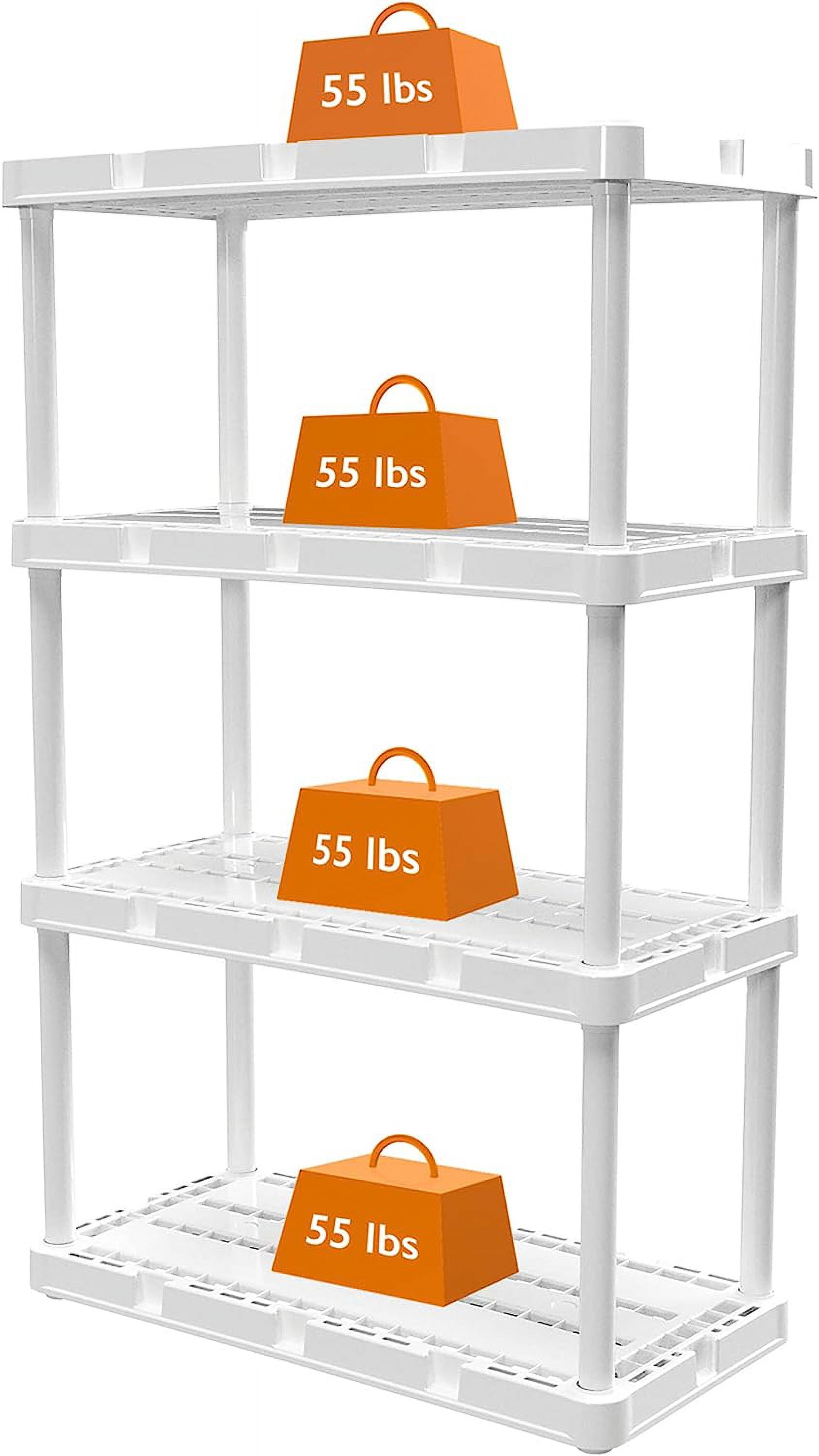 Happyyeah 2 Pack Light Duty Storage Shelves, Knect-A-Shelf 4-Shelf Ventilated Shelving Rack Organizer for Home, Garage, Basement & Laundry, White