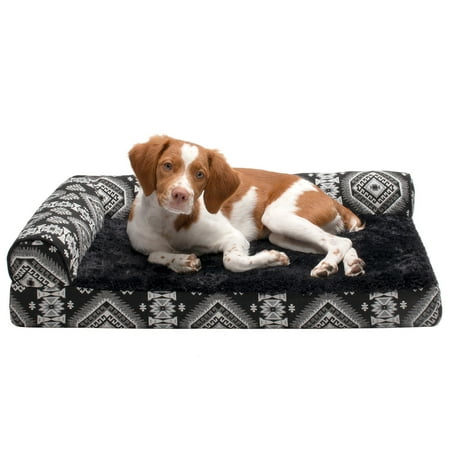 UPC: 0842229122800 | FurHaven Pet Products Southwest Kilim Memory Foam Deluxe L-Chaise Pet Bed for Dogs & Cats – Black Medallion Medium