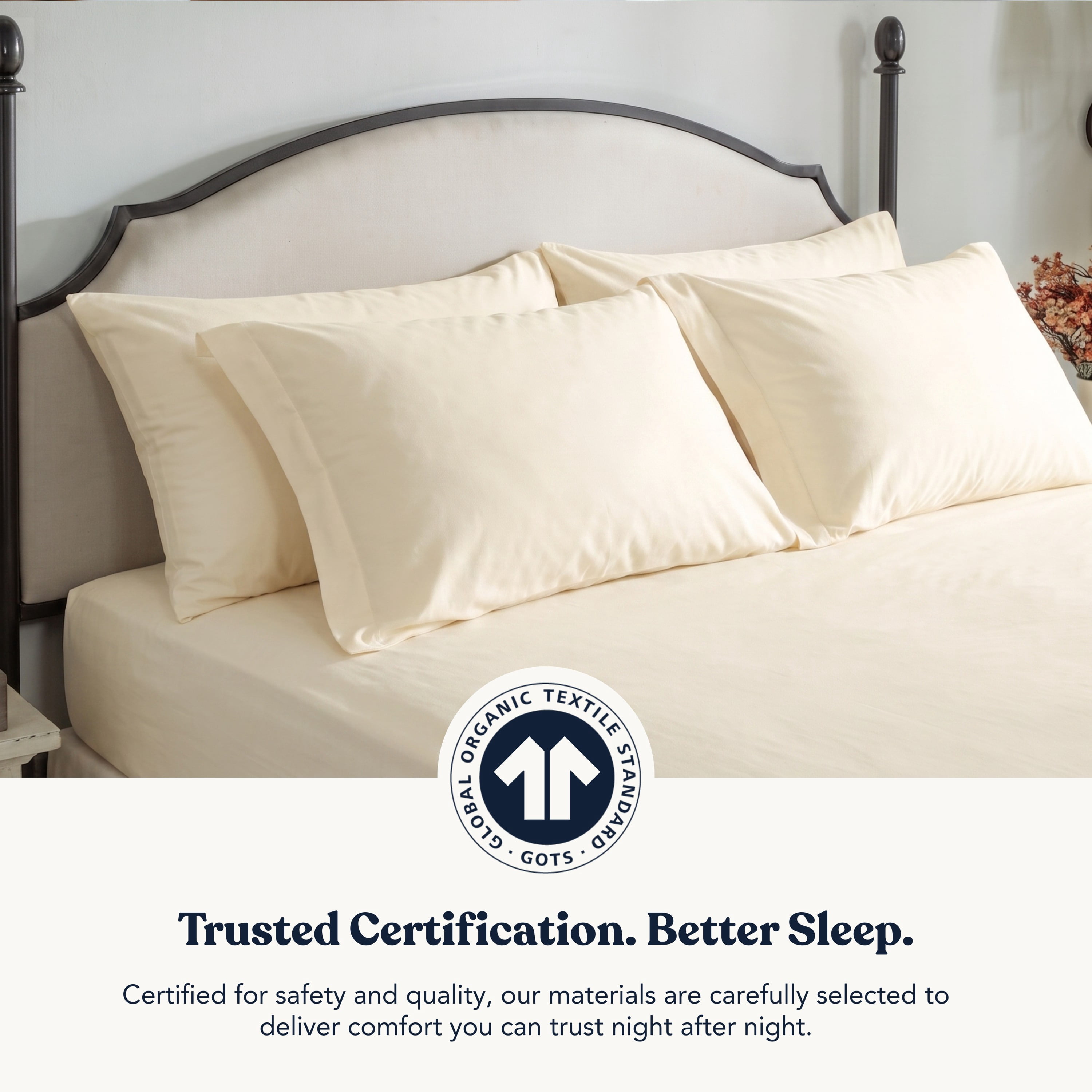 Delara Organic Cotton Percale California King Fitted Sheet, 400 TC GOTS Certified, Soft Moisture-Wicking Breathable, Ivory 72"x84" 17" Deep