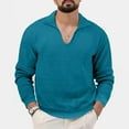 thumbnail image 2 of Lovskoo Men's Sweaters Pullover Stand Collar Elastic Solid Color V Neck Long Sleeve Sweater Knit Tops Blue, 2 of 6