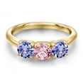 thumbnail image 3 of Gem Stone King 10K Yellow Gold Pink Lab Grown Diamond and Blue Tanzanite Engagement Ring for Women | 1.42 Cttw | Round 5MM | Gemstone April Birthstone | Size 5, 3 of 6