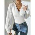 thumbnail image 5 of Womens Tops Deep V Neck -Wrap Tops Polka Dot Mesh Long Sleeve T Shirt Casual Blouses White XXL, 5 of 7