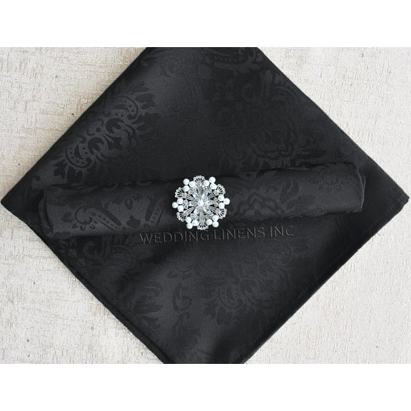 Wedding Linens Inc. (10pcs) 20" x 20" Damask Marquis Jacquard Polyester Linen Napkins - Black