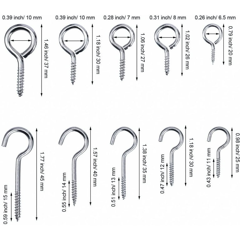 Screw Hooks and Screw Eyes Kit, Assortment Size Ceiling Hooks Cup Hooks and  Eye Bolts, 150 Pieces (Silver) 