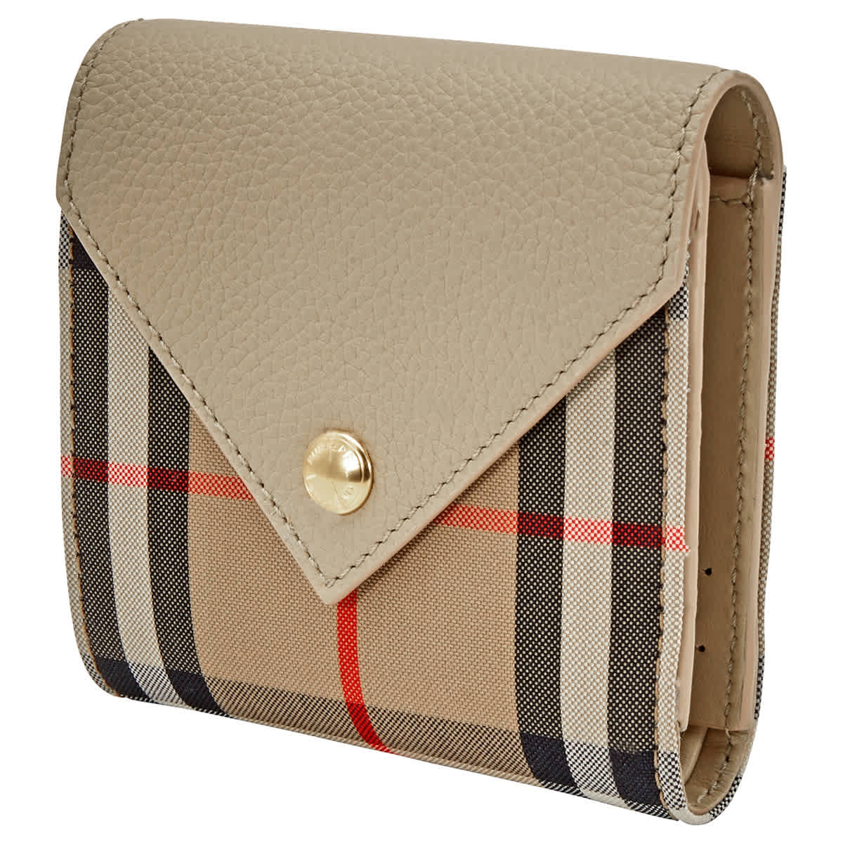 vintage check and grainy leather folding wallet