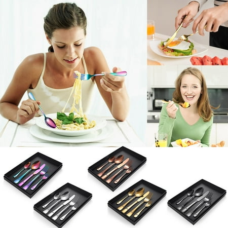 

Gyedtr Cutlery Set 5-Piece Stainless Steel Cutlery Set Knife Spoon And Fork Set Cutlery Set Mirror Polished Smooth Edges Hand Wash Recommended