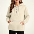 thumbnail image 4 of Cmfcve Button Henley Neck Hoodies for Women Fall Winter Oversized Sweatshirt Drawstring Casual Hooded Pullover Tops, 4 of 6