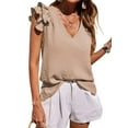 thumbnail image 4 of Xuanfei Women Solid Color V Neck Tiered Flutter Sleeves Ruffle Top, 4 of 4