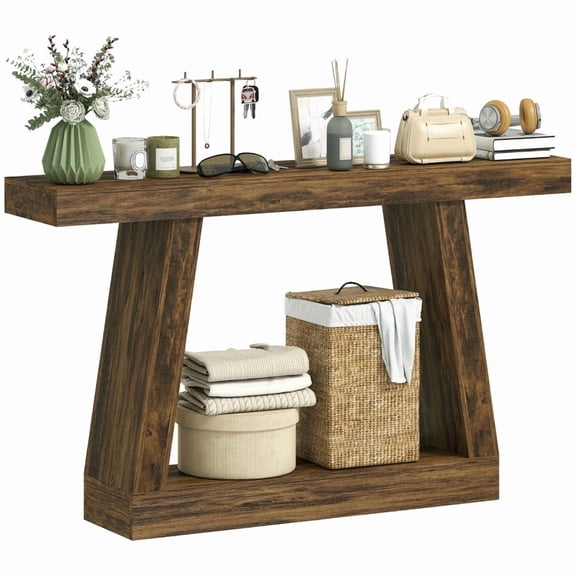 Alvantor Console Table 2-Tier Farmhouse Entryway Table with Storage 55.1"x11.8"x 32.7" Rustic Brown