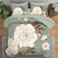 thumbnail image 4 of Queen Comforter Set Botanical Floral Bedding Set White Flowers Leaves Printed on Green Reversible Design Soft Microfiber Comforter with Sheet Set All Season 7 Pieces Bed in a Bag, 4 of 6