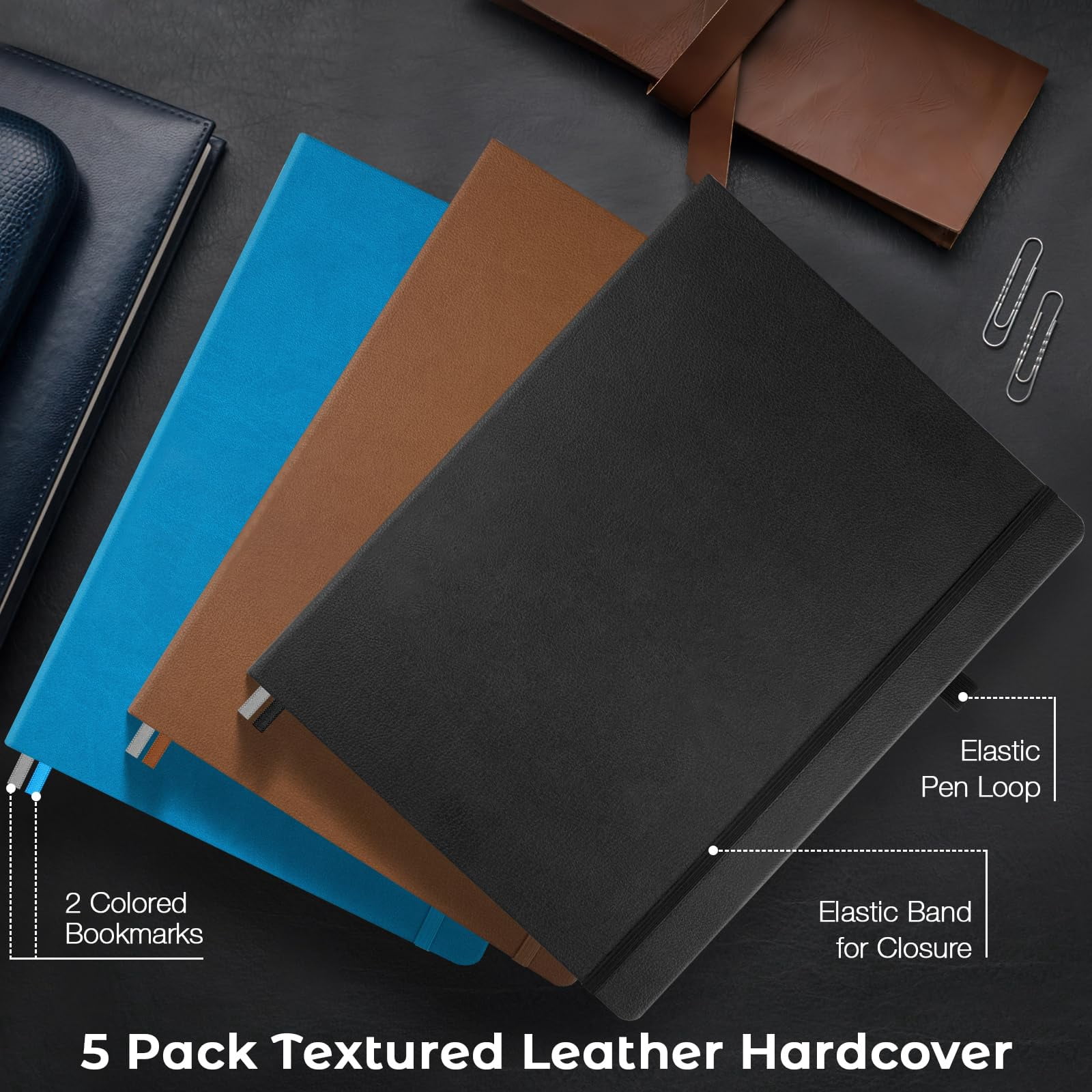 3 Pack College Ruled Notebook  A4 Hardcover Leather For Work Lined Journal Women Men 192 Thick Paper 8.5" X 11" Large Professional Business Multicolor