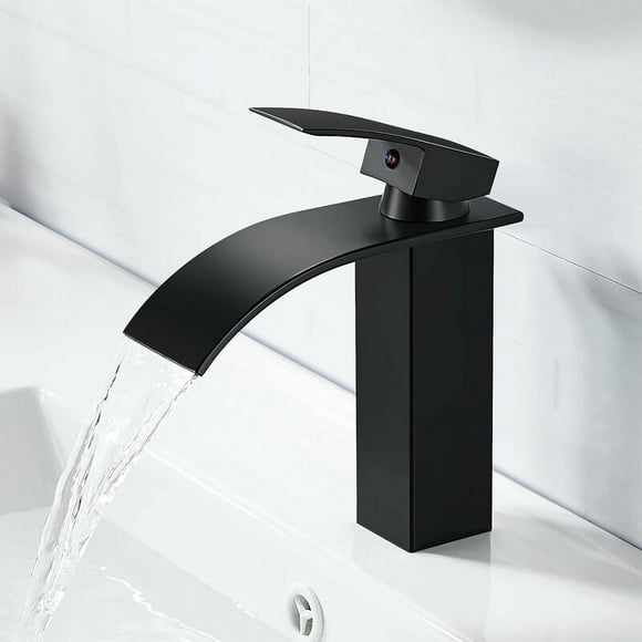 Modern Black Falls Basin Faucet, Sleek Designer Bathroom Faucet, Brass Bathroom Mixer, Hot and Cold Water Available, Black Falls Faucet, Antioxidant