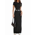thumbnail image 3 of Women'S Cap Sleeve Round Neck Elegant Casual Bodycon Dress Slim Fit Long Evening Maxi Dress Black S, 3 of 9