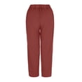 thumbnail image 5 of Frontwalk Womens Capri Pants Mid Elastic Waist Cotton Linen Cropped Pants Summer Casual Solid Button Capris Trousers with Pocketes Red L, 5 of 8
