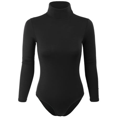 KOGMO Womens Turtleneck Bodysuit with Snap Button Closure