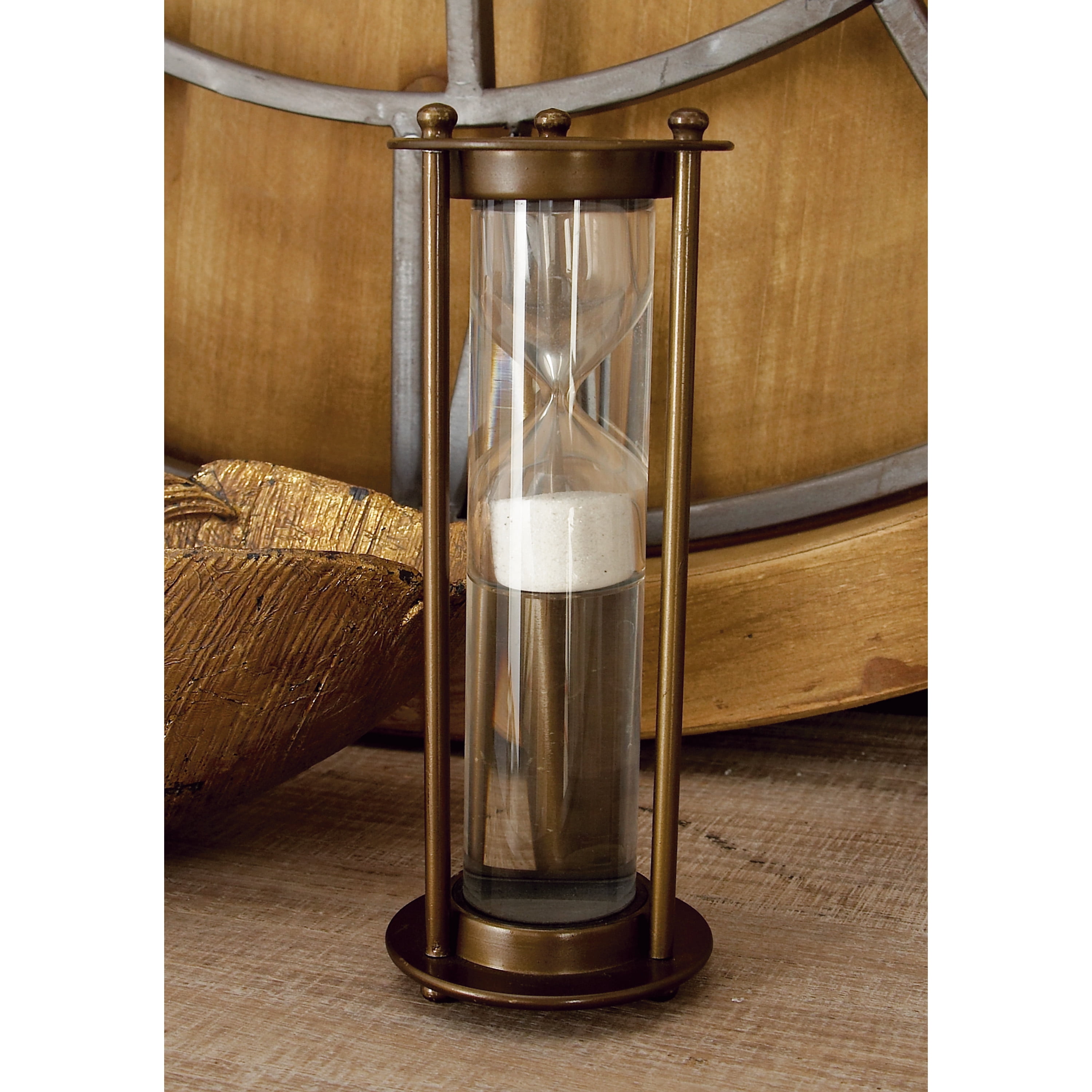DecMode 3" x 8" Brown Aluminum Metal Hourglass Sand Timer with Water Tube, 1-Piece
