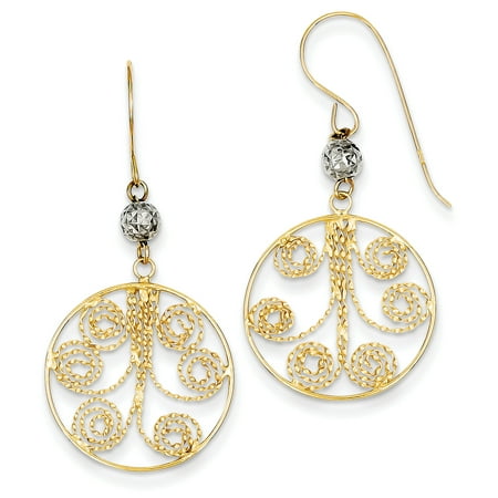 - 14kt Two Tone Yellow Gold Circle Swirl Drop Dangle Chandelier Earrings Fine Jewelry For Women Gift Set