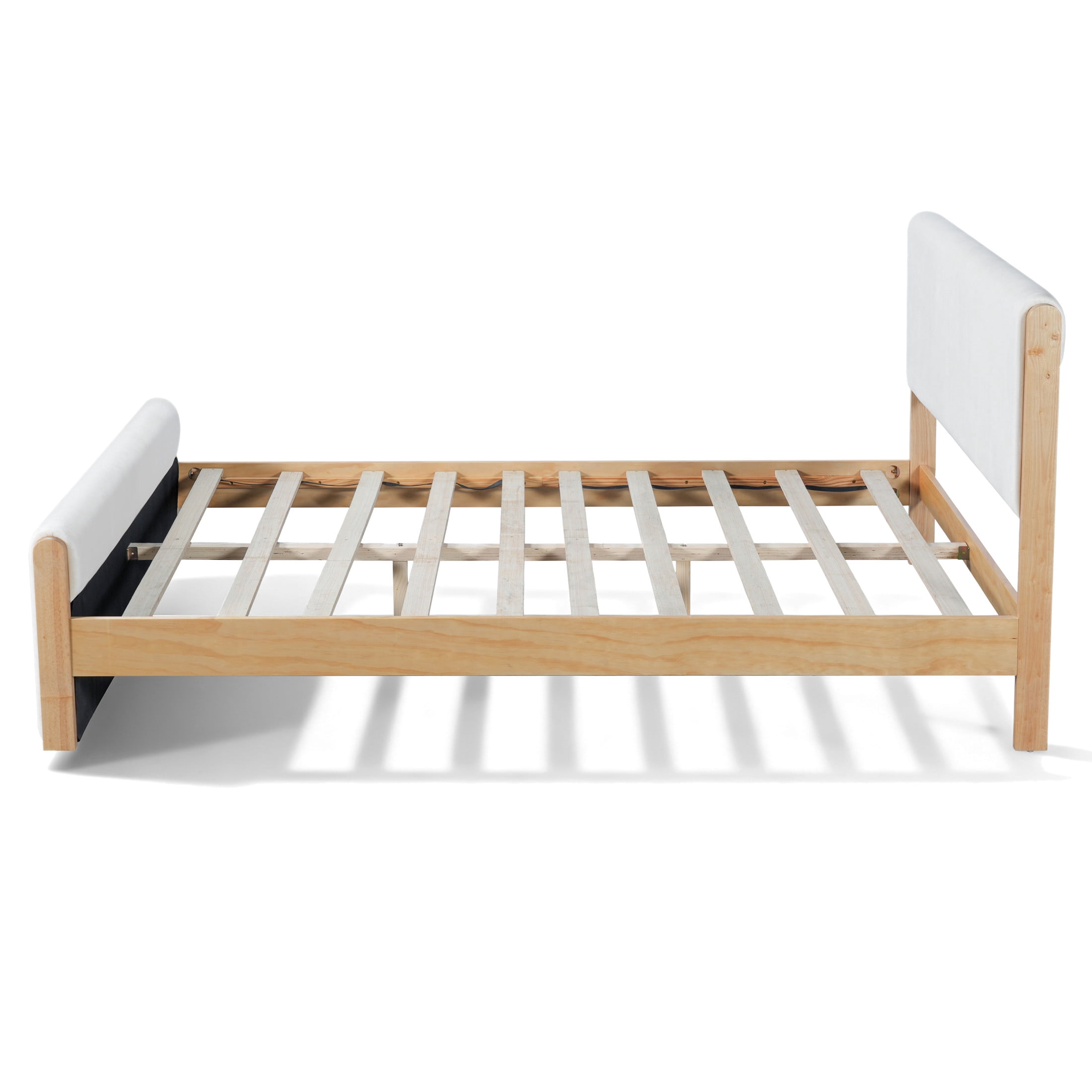 Christopher Knight Home Queen Size Natural Wood Bed frame With Beige Upholstered Headboard and Footboard