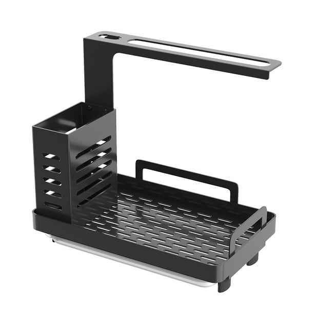 Organizador de fregadero de cocina de acero inoxidable 304, soporte dispensador de esponjas, cepillos de jabón con rejilla para trapos, ventosas, soporte para paños de cocina con bandeja de drenaje.