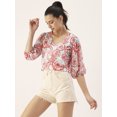 thumbnail image 2 of DressBerry Women's Printed Poly Georgette V Neck Puffed 3/4th Sleeves Crop Blouse Regular Use Casual&nbsp;Summer Wear Above Waist Length Regular Short Top, 2 of 7