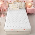 thumbnail image 6 of Meiyoeat Red Strawberry Letter C Zipper Twin Comforter Sets with Fitted Sheet and 2 Pillowcases for teens, Kawaii Fruit Stripe Print Zipper Bedding Set, Gold Red,4-Piece, 6 of 6