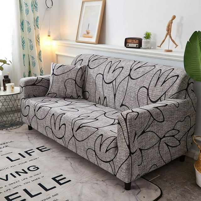TFixol Housse de Canapé Élastique pour 2 Places, Tissu Polyester Durable, Design Multicolore, Comprend une Taie d'Oreiller Gratuite, Guide d'Installation Facile, Bâtons en Mousse Inclus