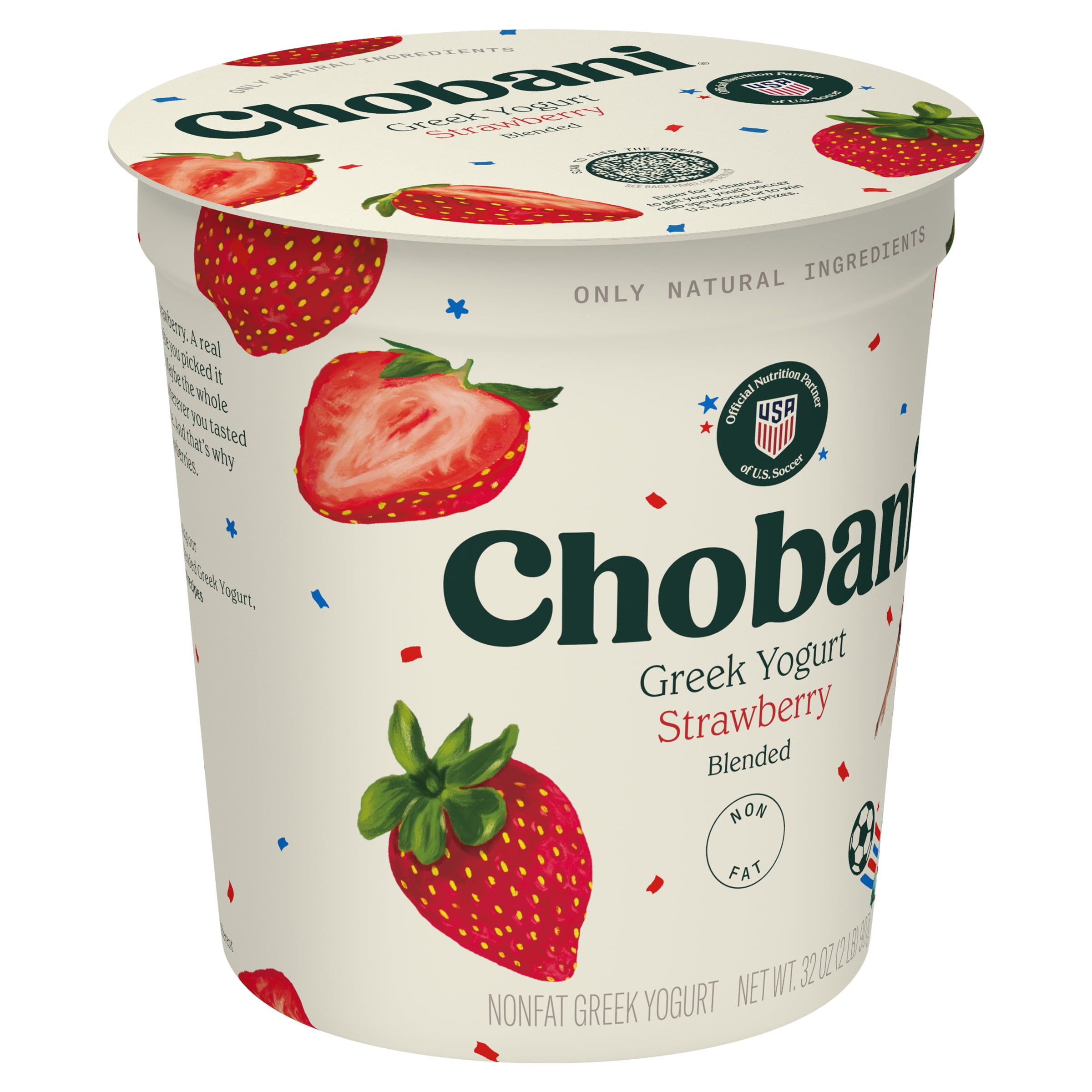 Chobani Non-Fat Greek Yogurt Strawberry Blended 32 oz Tub