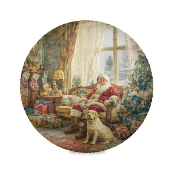 WOBOGO Christmas Santa Claus Round Placemats Set of 1 Heat Resistant Washable Kitchen Table Decorations 15.4in