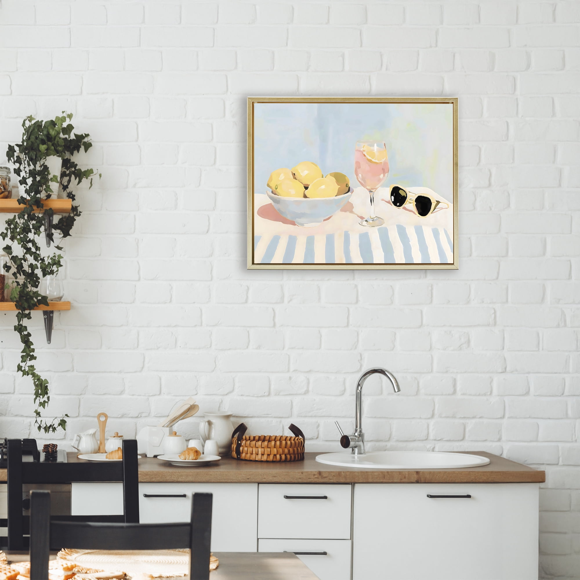 Stupell Industries Aperol & Summer Lemons Gold Framed Floater Canvas Wall Art, design by Sisi and Seb