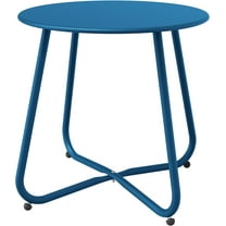 YEXJ Patio Side Table, Round Metal Steel Weather Resistant Portable Patio Table， Outdoor and Indoor Patio Small Table for Garden Balcony Yard, Peacock Blue