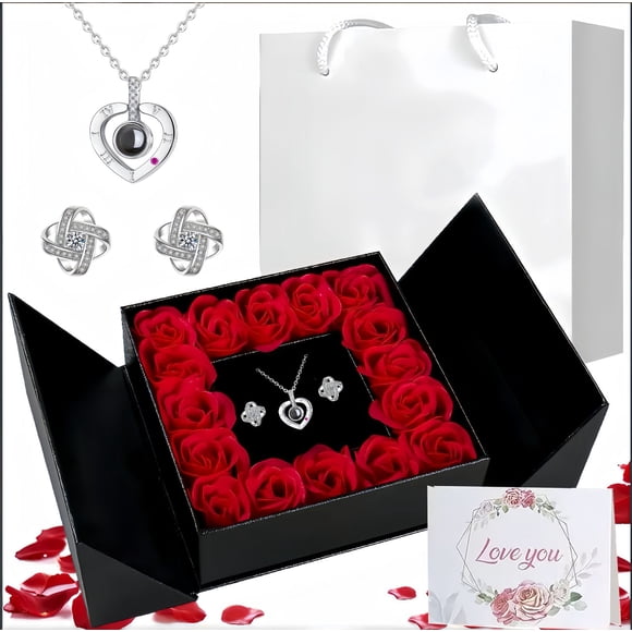 Sdmnsg-T Preserved Red Real Rose with Heart I Love You Necklace -Eternal Flowers Rose Birthday Gifts for Women Her Mom Wife Girlfriend Grandma on Valentines Mothers Day Christmas Anniversary