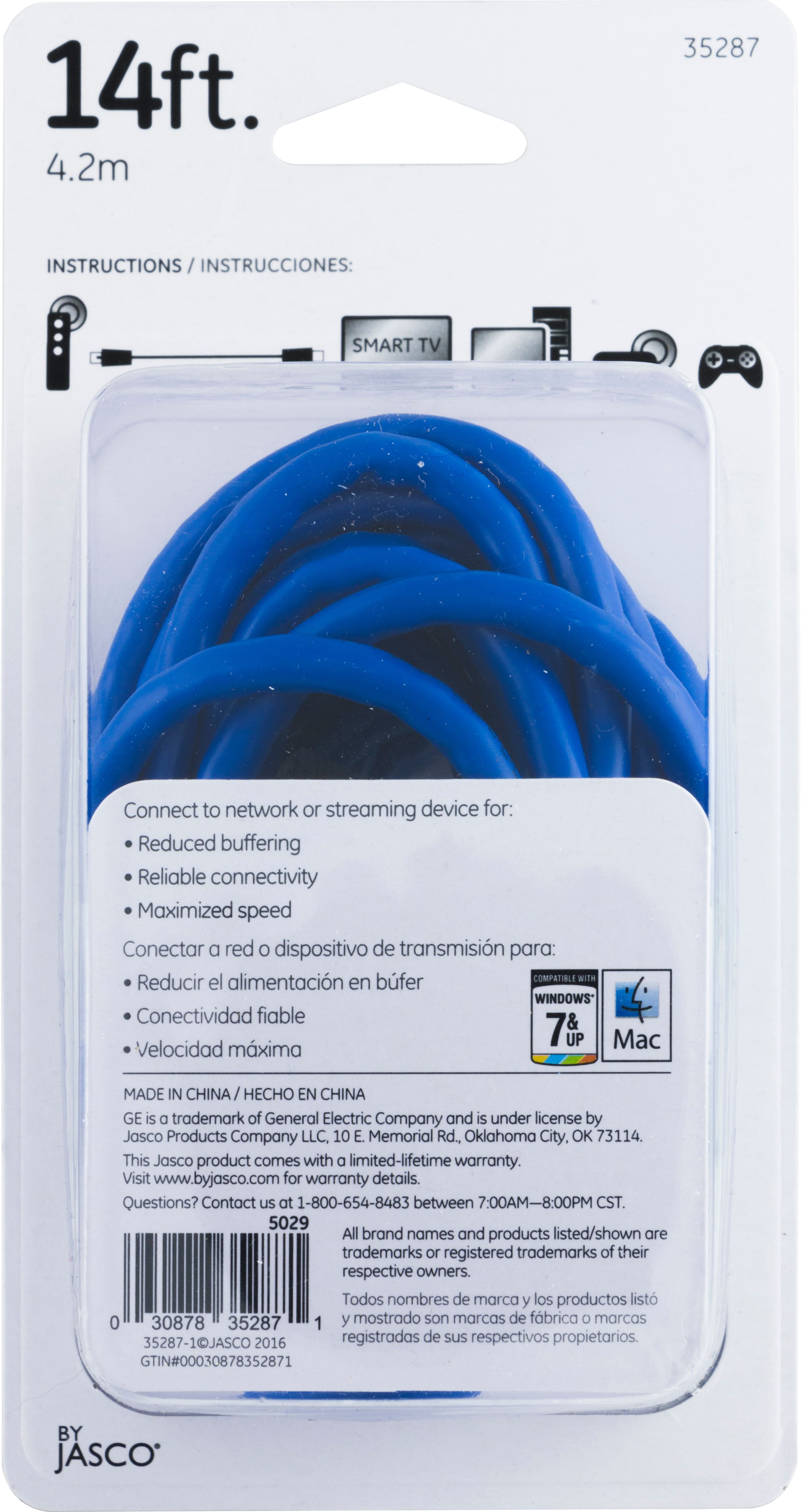 GE 14 ft. Cat6 Ethernet Networking Cable in Blue 35287 - The Home