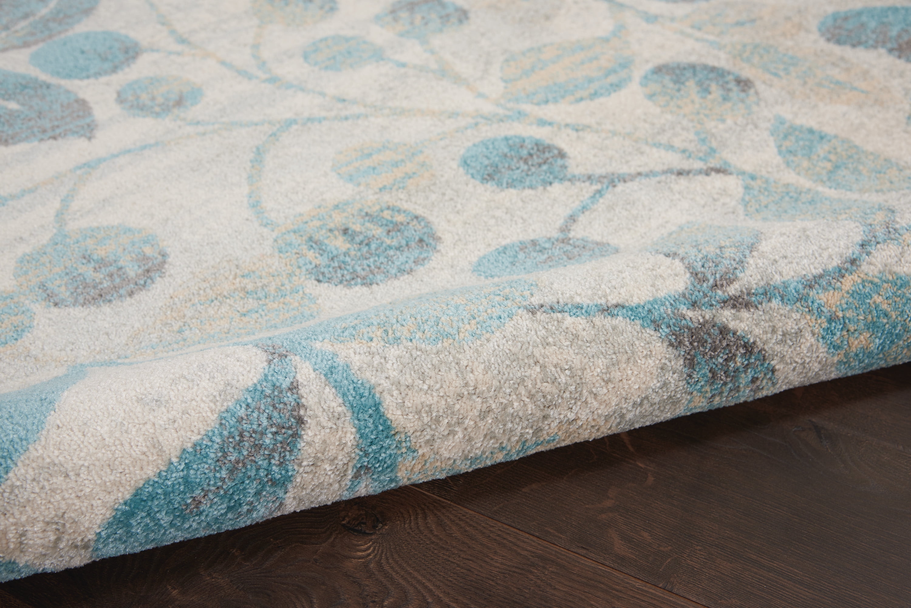 Serene Contemporary Botanical Ivory/Turquoise 5'3" x 7'3" Area Rug, (5' x 7')