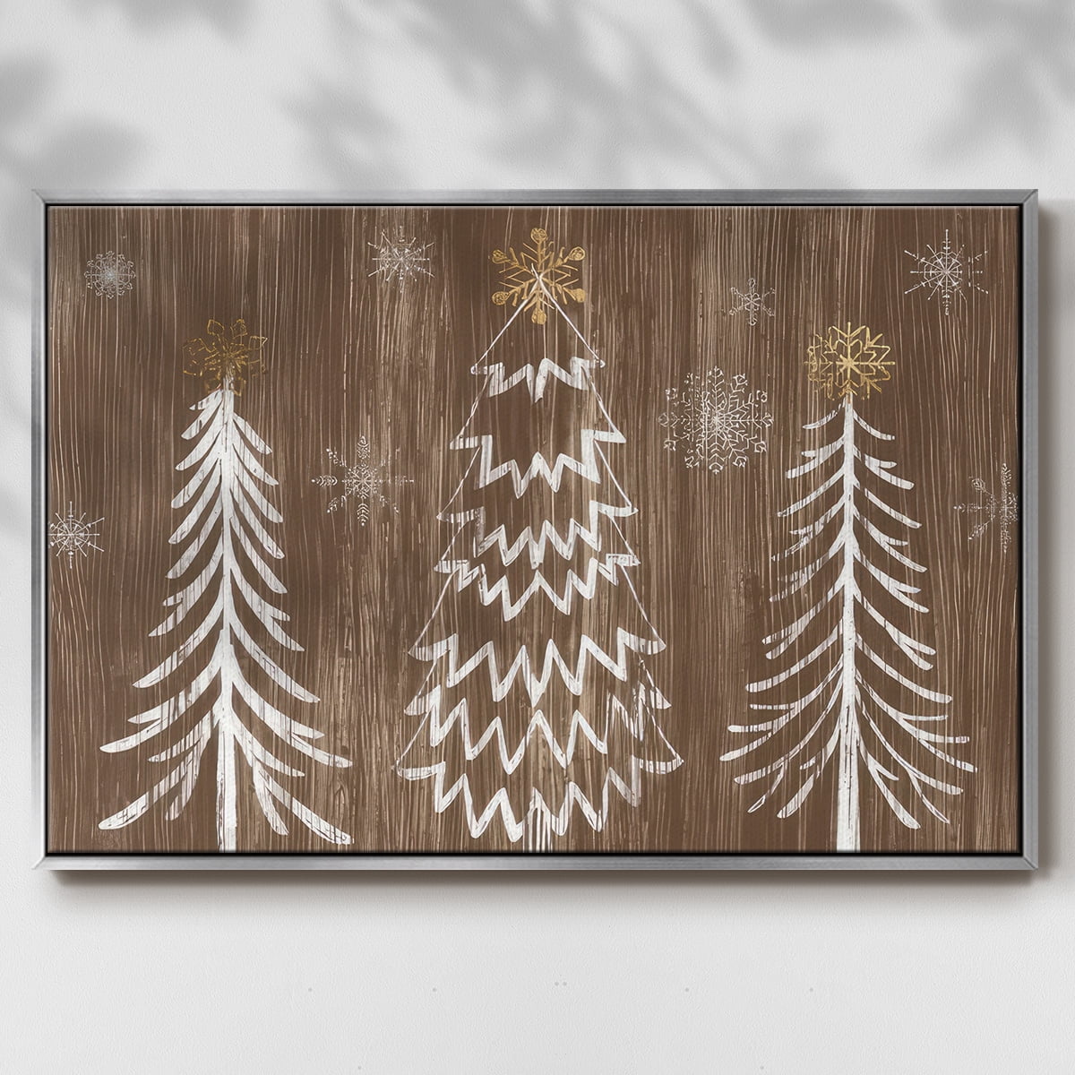 Barnwood Wonderland Collection A - Framed Gallery Wrapped Holiday Canvas - 27 x 41 - Silver Frame