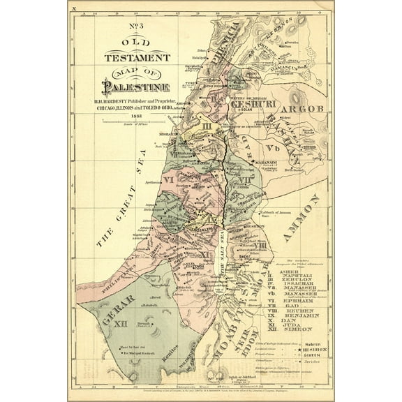 24"x36" Gallery Poster, old testament map palestine israel holy land 1881