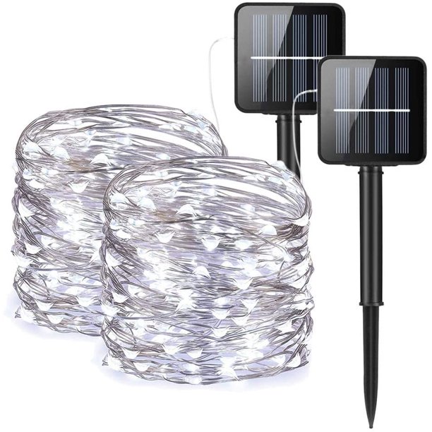 Juego de 2 luces de cadena solares 10m 100LED, IP65 Luces de hadas a prueba de agua 8 modos Iluminación de alambre de cobre de jardín para exteriores, fiestas, bodas, patio, Navidad Xemadio WLJ-3290