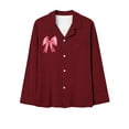 thumbnail image 3 of Annhoo Pajama Sets for Women 2 Piece Lapel Long Sleeve Bowknot Button down Shirts Pj Trousers Outfits Loungewear, 3 of 4