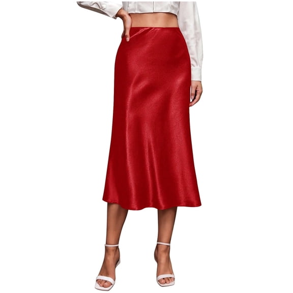 Levmjia Women's Satin Midi Skirt Elegant A-Line Silk High Waisted Side Zipper Stretch Comfortable Casual Work Office Long Skirt