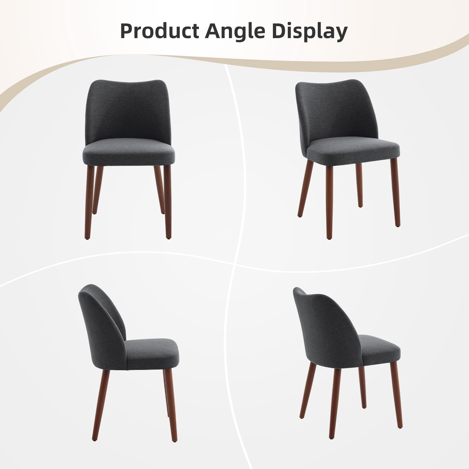 OUTGOODS Set of 2 Modern Dining Chairs, Linen Upholstered, Wood Legs