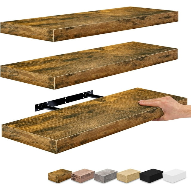 Sorbus Wall Mounted Floating Shelves for Wall Décor - Large 24 Inch, 3 Pack, Rustic Wood
