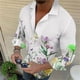 thumbnail image 1 of Camisa de algodón con solapa elástica y diseño floral para hombre, informal, para festivales, exteriores, calle, azul, morado, con botones, talla grande, nueva, 1 of 6
