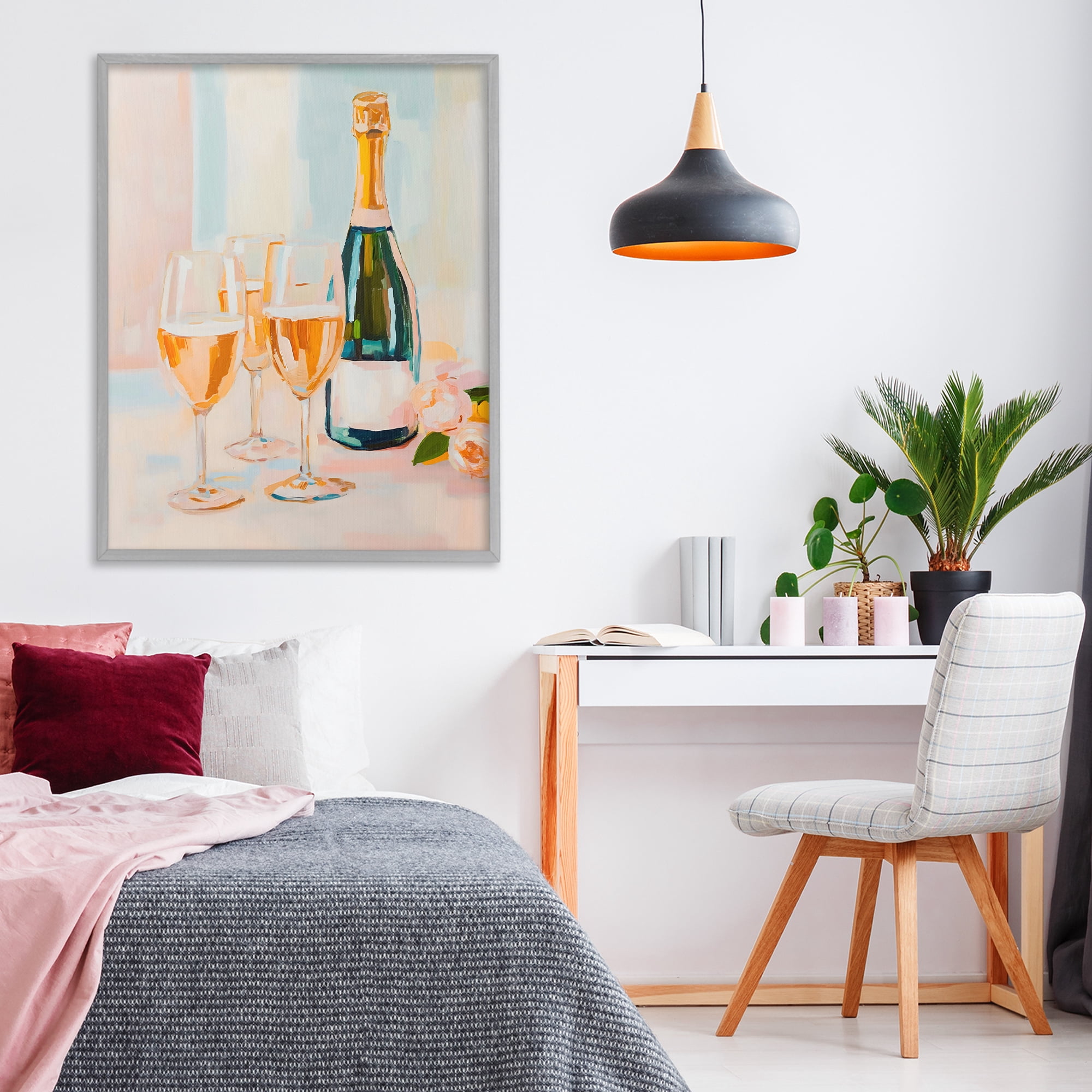 Stupell Industries Champagne Triple Toast Gray Framed Giclee Art, design by The Prints Vibe