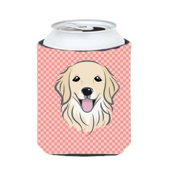 Checkerboard Pink Golden Retriever Can Or Bottle Hugger, 12 Oz.