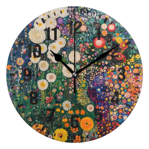Yayeee 10" Wall Clock Battery Operated Quartz Round Silent Non-Ticking Home Decor, White Floral Garden
