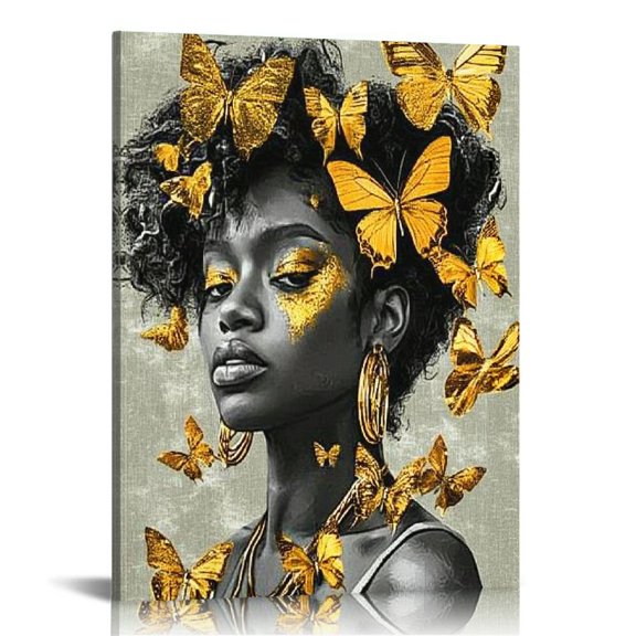 Large African American Woman Wall Art Black and Abstract Artwork for Girl Room Bedroom Living Room Decor Ready to Hang
