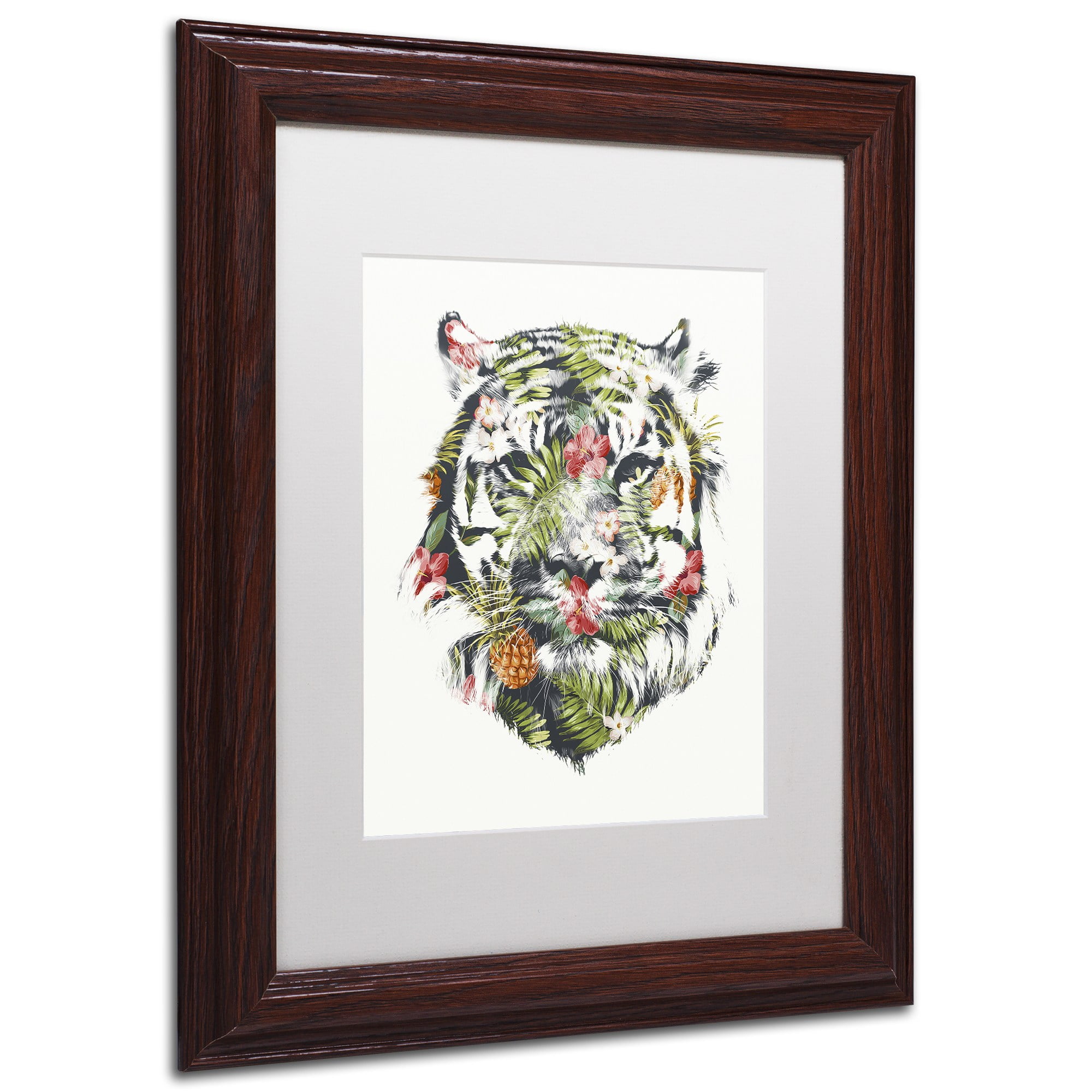 Trademark Fine Art 'Tropical Tiger' Canvas Art by Robert Farkas, White Matte, Wood Frame
